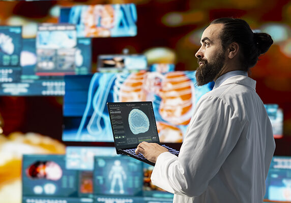 Doctor uses digital tools and smart health systems to provide personalized care, showcasing innovation in diagnostics and the future of healthcare through modern technology and medical science.